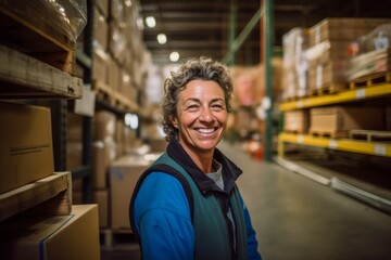 Portrait of a smiling middle aged female warehouse worker