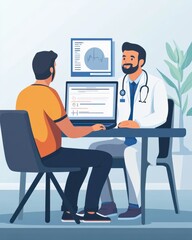 A telemedicine consultation between a doctor and patient on a laptop