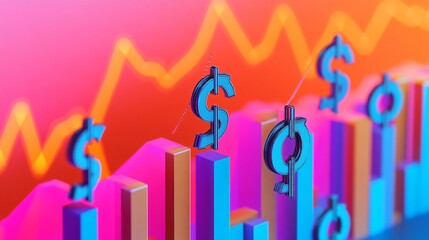 Revenue analysis, ascending line charts with dollar signs, 3D illustration