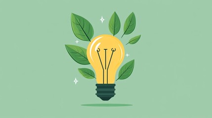 Light bulb with leaves, sustainable growth and ideas, flat design illustration