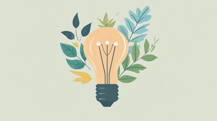 Light bulb filled with greenery, ideas blooming into growth, flat design illustration
