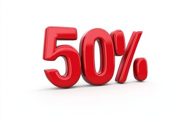 Red 3D 50 percent discount sign isolated on a white background