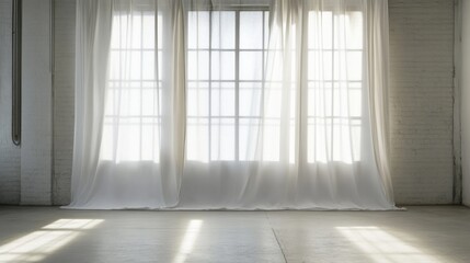Fototapeta premium Bright White Space with Sheer Curtains