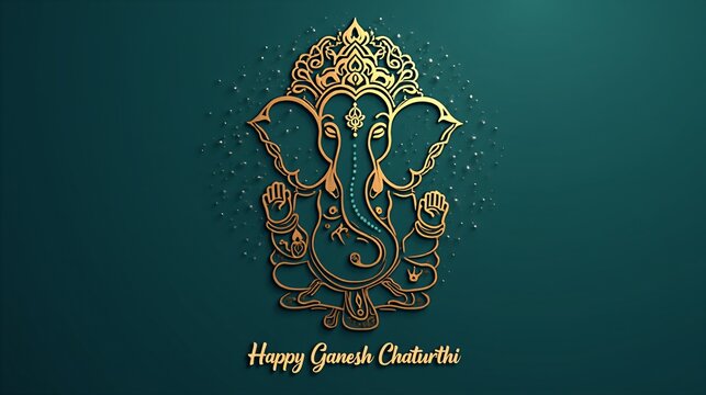 Elegant Happy Ganesh Chaturthi Celebration with Floral Art and Ganapati Design on Teal Background