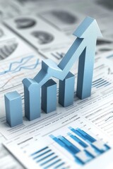 3D graph with colorful bars and arrow indicating growth on financial document