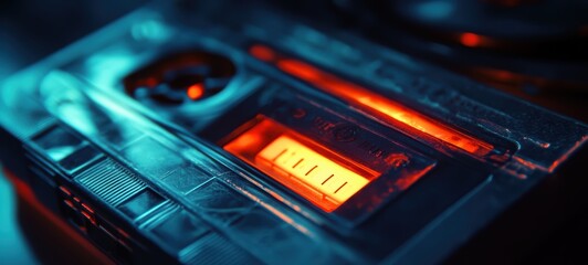 A cassette tape with a digital progress bar