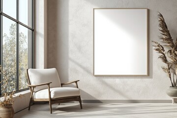 Poster Frame in Beige minimalist living room interior created with generative AI