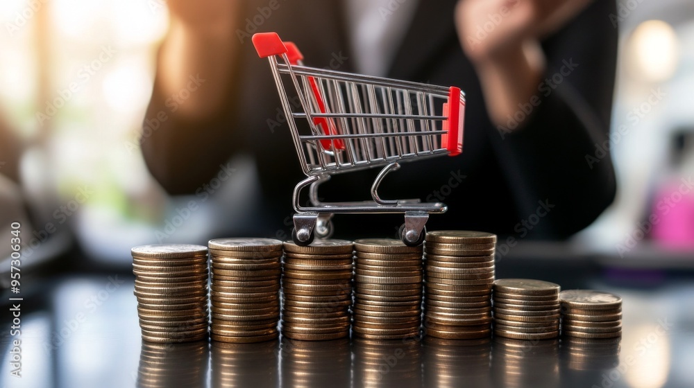 Wall mural Shopping Cart on Coins