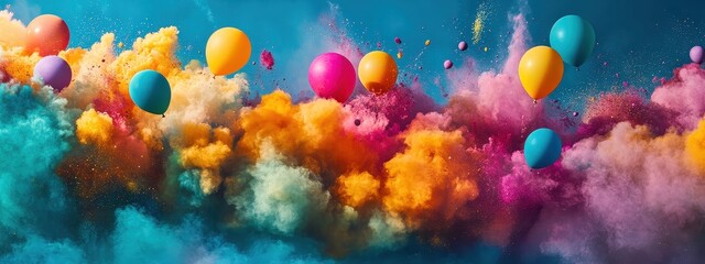 Fototapeta premium Powder splash background color abstract explosive paint smoke dust holi. Background splash isolated burst powder blast creative explosion art ink blue explode design colour splatter white pink speed.