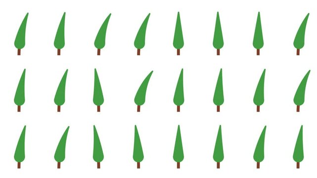 Paper Pine Fir Forest sway by wind breeze aligned in grid as Animated Background motion graphic