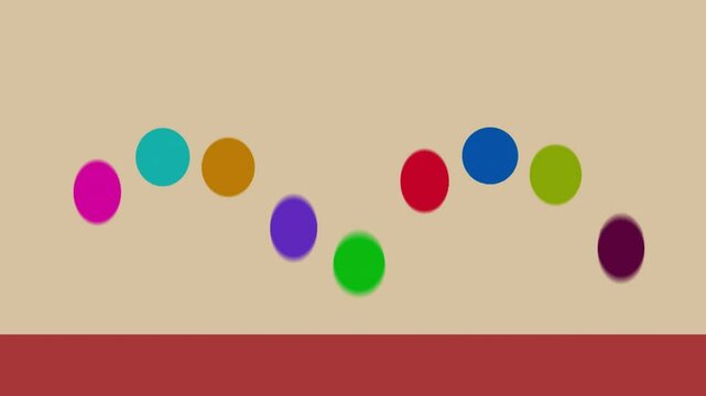 animated colorful 2d bouncing balls as mathematical and physics experiment in time shift offset random movement