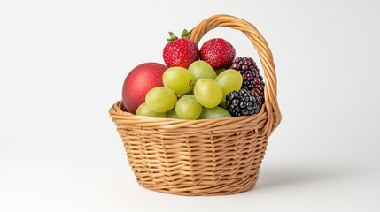 Vibrant Basket of Fresh Healthy Fruits - Nutritious Variety on White Background for Balanced Diet Concept