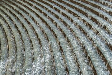 Close up detail with the water fountain stairs at Umekita Plaza, Grand Front Osaka, Japan.