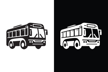 Black and White Bus Icon in Silhouette for Vector Designs.