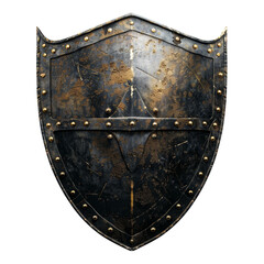 An ancient, weathered shield with a rustic finish, isolated on white background, transparent background
