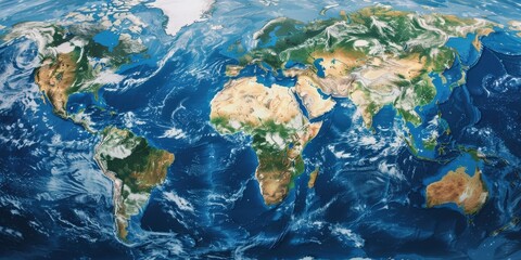 Earth Flat. Global Satellite View of Earth Showing Physical Map