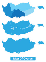 Vector Blue Cyprus political maps with borders regions simple flat illustration set 