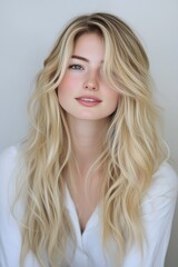 Naklejka premium Elegant Blonde with Light Honey Wavy Hair