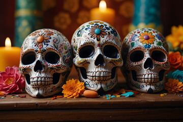 Concept of Mexican traditions, cultural celebration, festive, Mexican festival known as Day of the Dead