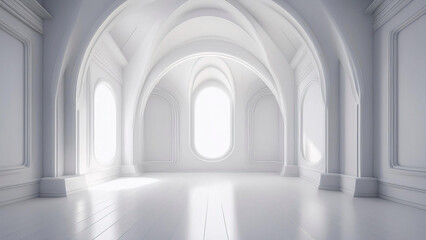 Fototapeta premium Planta, interior, ambiente branco sem decoração nem móveis. Render 3d.