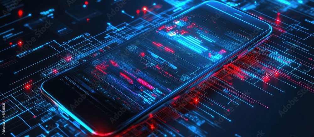 Poster 2d rendering of 5g technology displayed on a mobile device