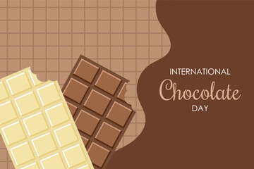 International Chocolate Day. Milk and white chocolate. Poster, banner, greeting card. Vector illustration