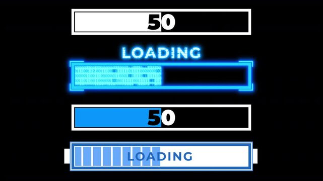 Loading bar elements. 4 in 1 set. Uploading progress with percentage numbers