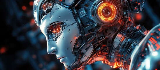 3D Digital Illustration of a Cyborg Head