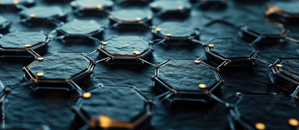 Poster 3d abstract illustration featuring a hexagonal connection structure on a textured background