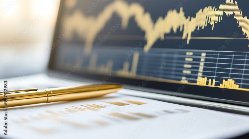 Fototapete a financial dashboard on a computer screen displaying a comprehensive gold price graph, with a golde