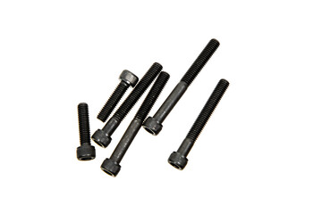 Black bolts for the tool hex. Modern fastening elements. Isolate on a white back