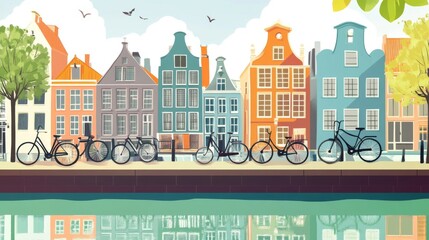 Fototapeta premium Colorful Canal Houses with Bicycles