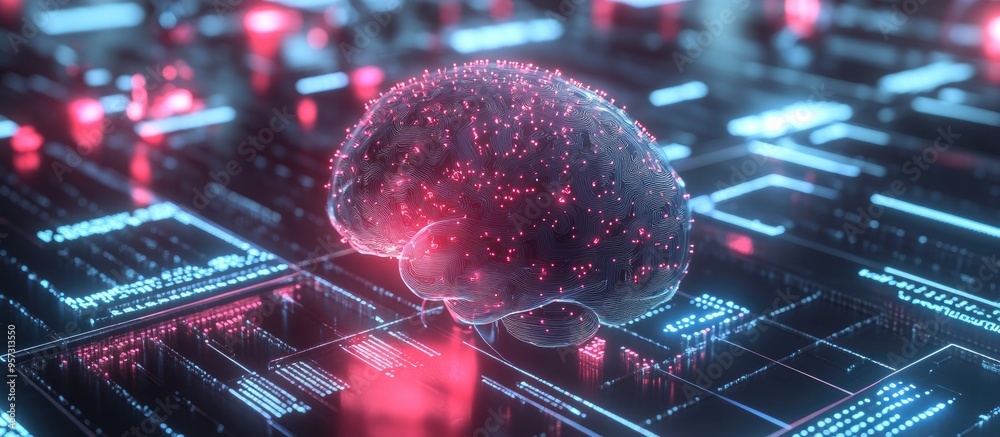 Poster 3d artificial intelligence concept showcasing a digital brain and neural network featuring ai server