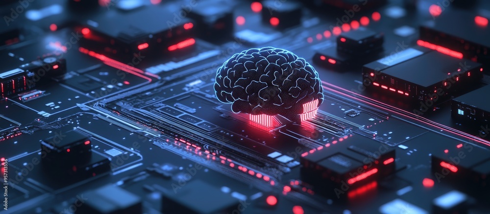 Aufkleber 3d artificial intelligence concept showcasing a digital brain and neural network featuring ai server