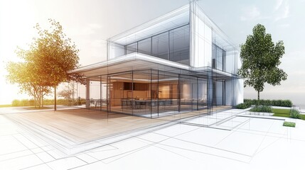 3D architectural concept sketch of a house design