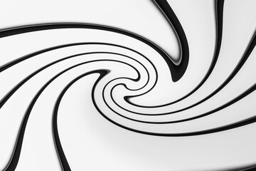 Abstract black and white background. Illustration with curved white lines and swirl pattern
