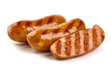 BBQ roasted pork sausages, isolated on white background