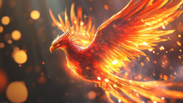 Majestic red phoenix bird. fire fantasy bird. generate ai. Phoenix. Illustration