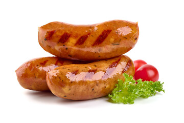 BBQ roasted pork sausages, isolated on white background
