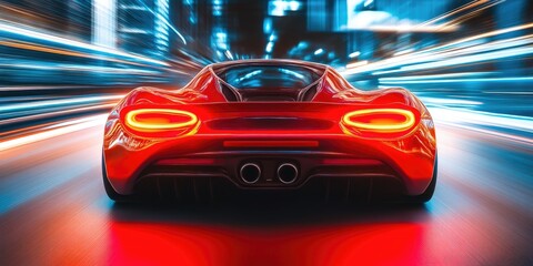 Rear Sports Car Light Trails Against Dark Background