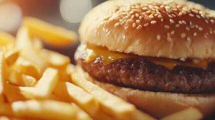 Savory Cheeseburger Accompanied by Crispy French Fries