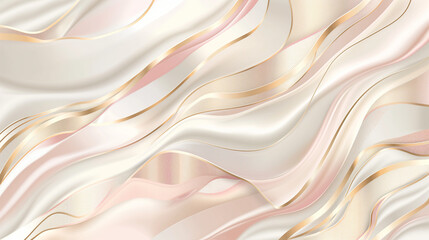 Fototapeta premium Soft abstract wavy background design in pastel pink and cream with golden accents