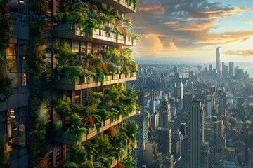 Obraz premium Sustainable Urban Living A Vertical Garden Oasis in the Heart of a Thriving Metropolis