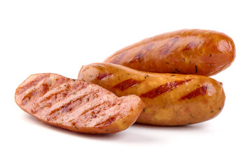 Grilled bavarian sausages, isolated on white background