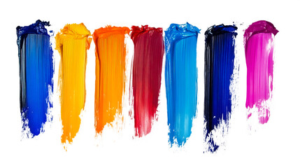 Fototapeta premium in a mask with a brush of blue, yellow, orange, red, purple, no background, transparent background