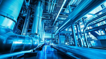 Naklejka premium Industrial Pipework in a Blue-toned Facility