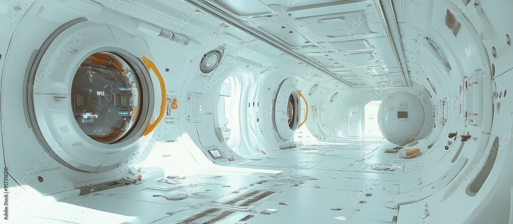 Poster 3d computer generated rendering of a futuristic space station