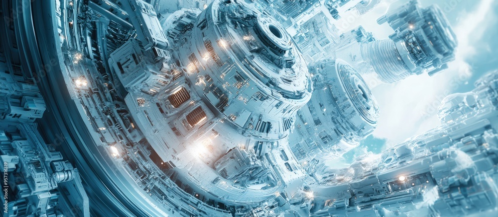 Poster 3d computer generated rendering of a futuristic space station