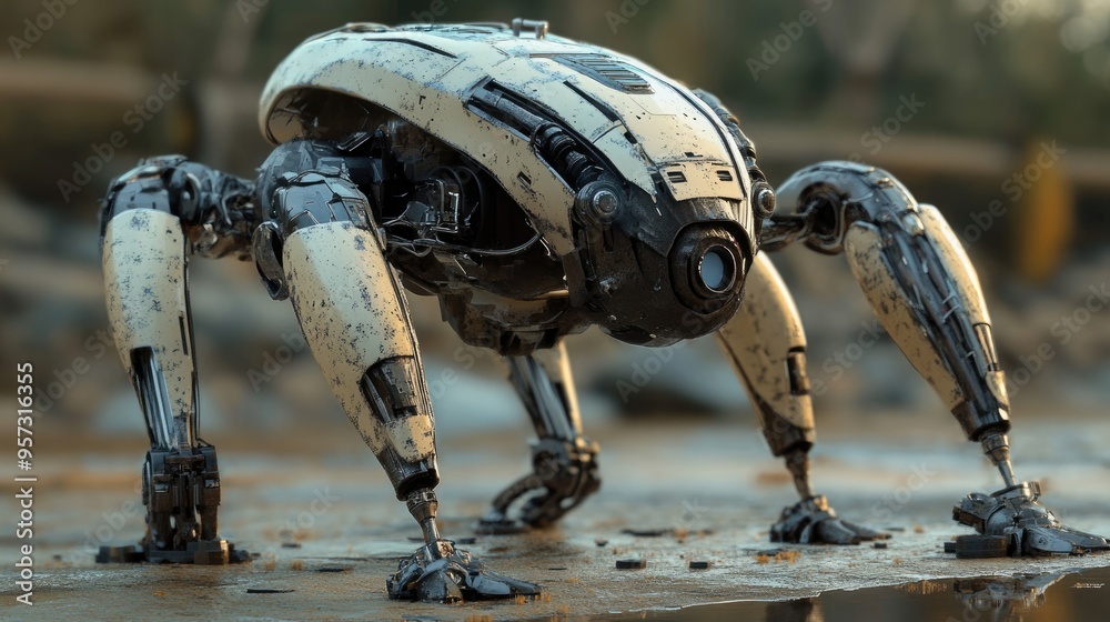 Poster 3d computer generated rendering of a robot figure