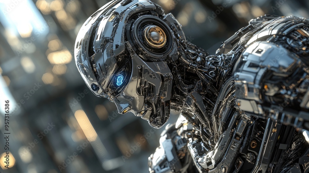 Poster 3d computer generated rendering of a robot figure